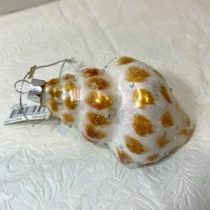 Conch Shell Coastal Beach Christmas Glass Glitter Ornament Brown White 4"x2.5"